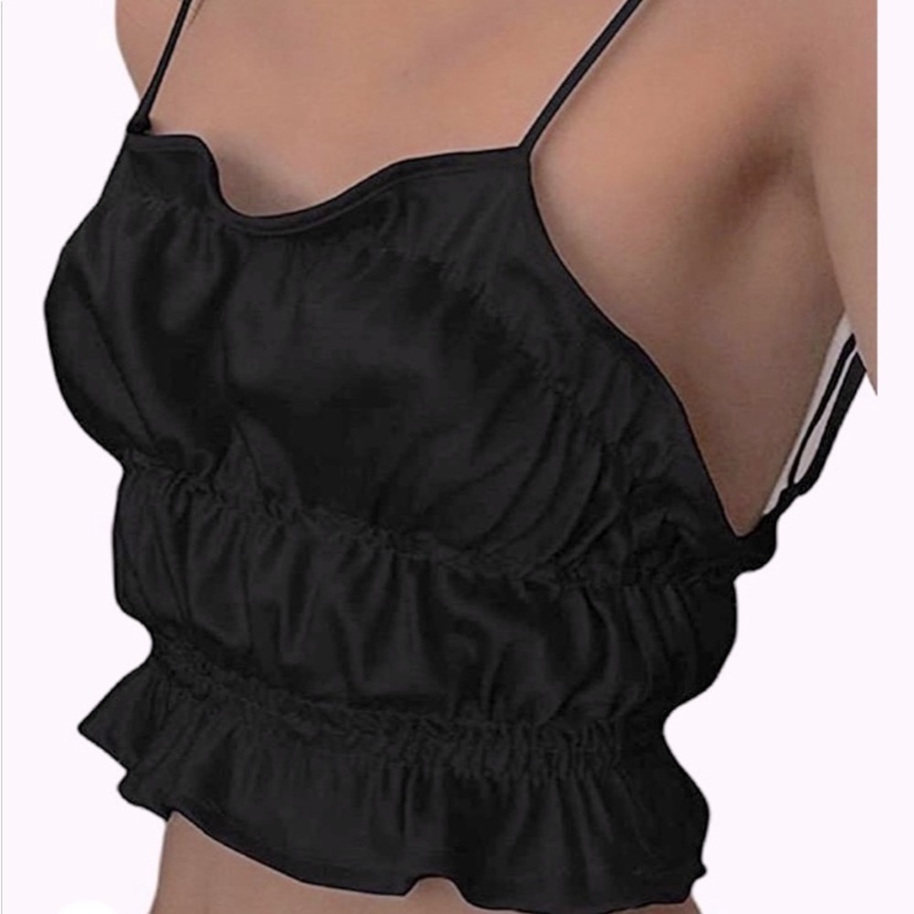 NWT stunning black satin feel crop tank small Adjustable straps.Price is FIRM!